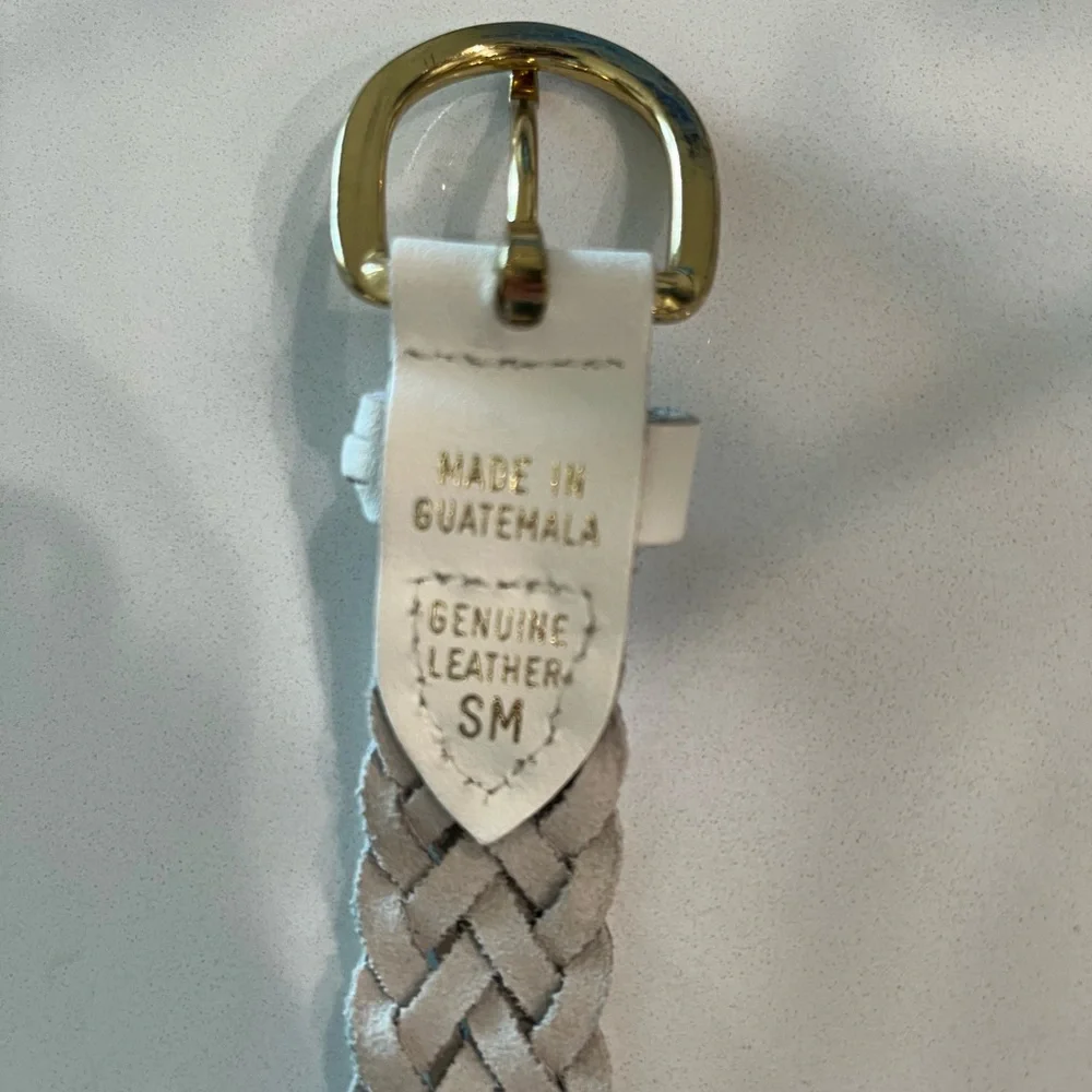 Vintage White Braided Leather Belt Gold Buckle | Women’s Small - Picture 5 of 5